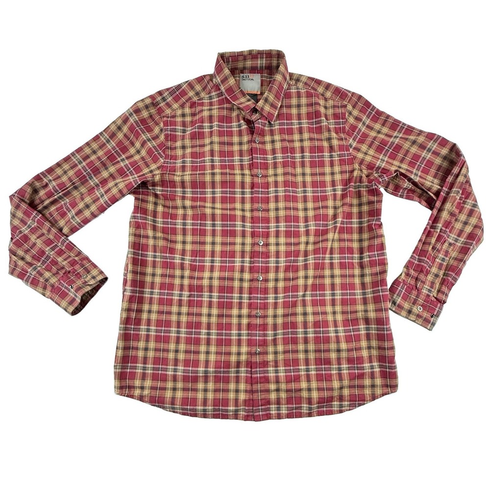 5.11 Tactical Igor Plaid Long Sleeve Shirt Red Men's L Button Snap RAPIDraw
